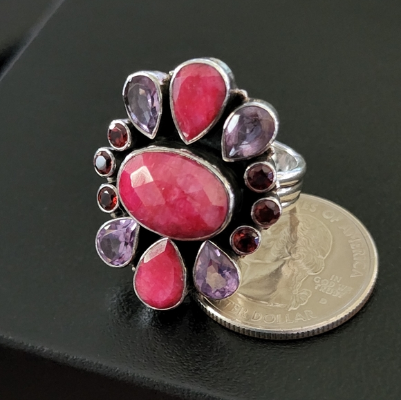 Nicky Butler Ruby Garnet & Amethyst 925 Sterling Silver Designer NB Ring Size 8 - Picture 2 of 7